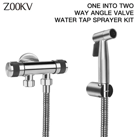 304 Stainless Steel Black Two Way Faucet Water Multi Tap with Bidet and Hose Double Head Angle Valve