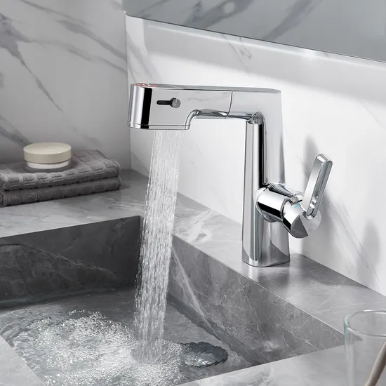 Sleek Chrome Pull out Water Tap for Modern Bathroom